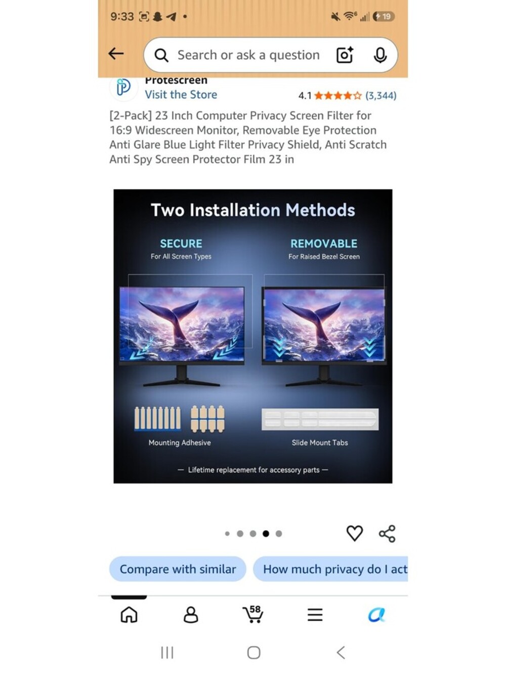 [2-Pack] 23 Inch Computer Privacy Screen Filter for 16:9 Widescreen Monitor - Picture 6 of 8